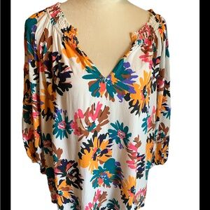 The Pioneer Woman Top Smocked Neckline Cream Floral Size XXL